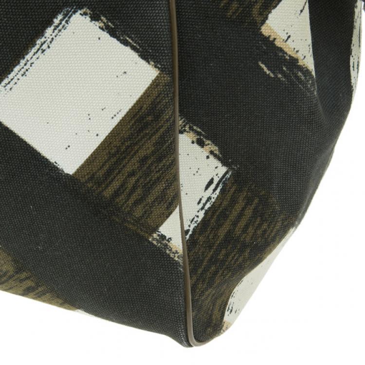 Pre Owned Burberry White Canvas Brushstroke Check Print Shopper