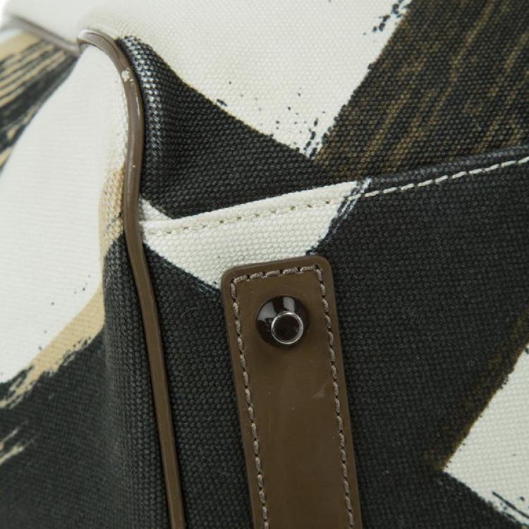 Pre Owned Burberry White Canvas Brushstroke Check Print Shopper