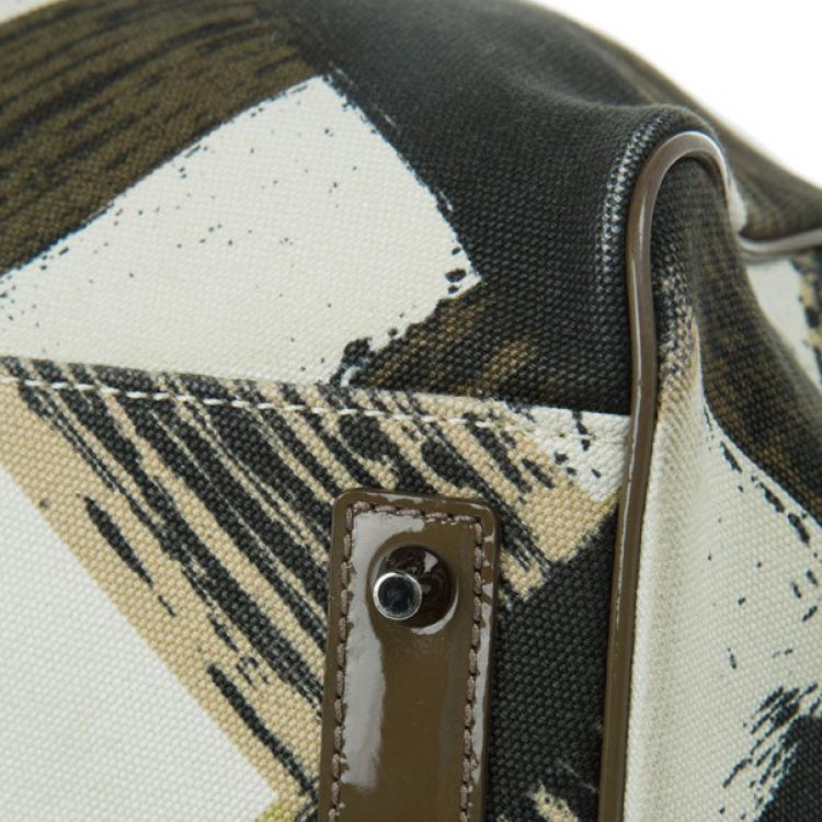 Pre Owned Burberry White Canvas Brushstroke Check Print Shopper