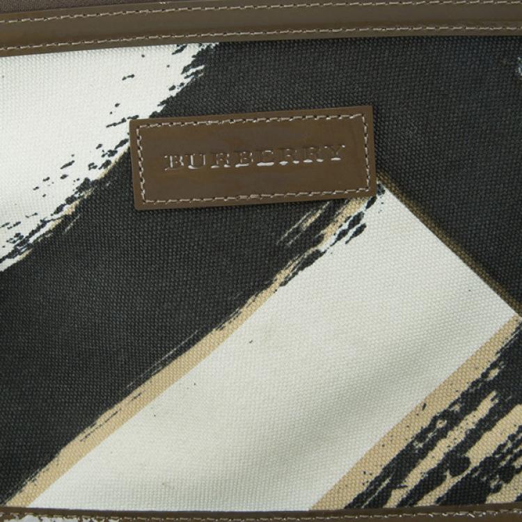 Pre Owned Burberry White Canvas Brushstroke Check Print Shopper