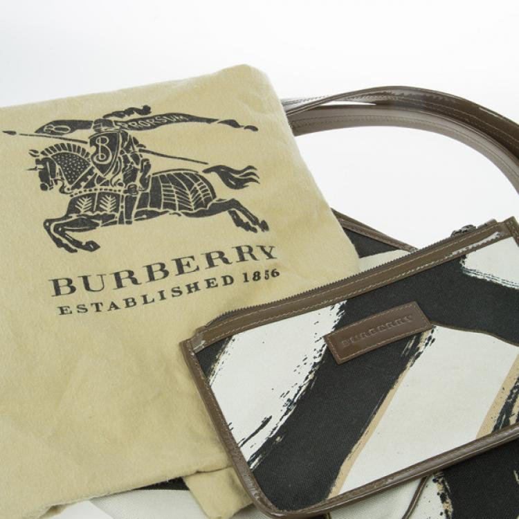 Pre Owned Burberry White Canvas Brushstroke Check Print Shopper