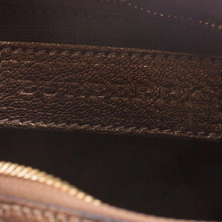 Pre Owned Burberry Bronze Haymarket Canvas and Leather Medium Alchester Bowling Bag
