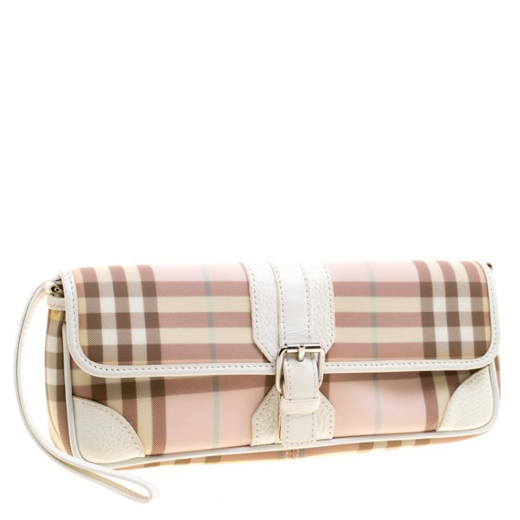 Pre Owned Burberry White House Check PVC Wristlet Clutch