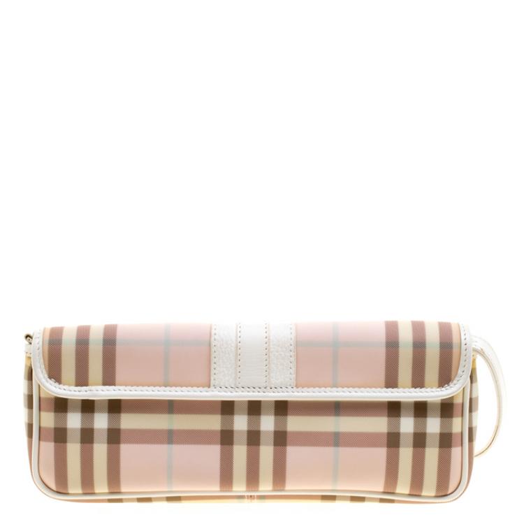 Pre Owned Burberry White House Check PVC Wristlet Clutch