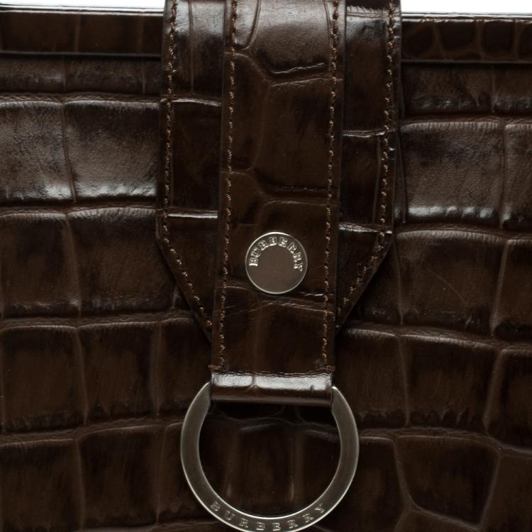 Pre Owned Burberry Brown Embossed Leather Frame Bag