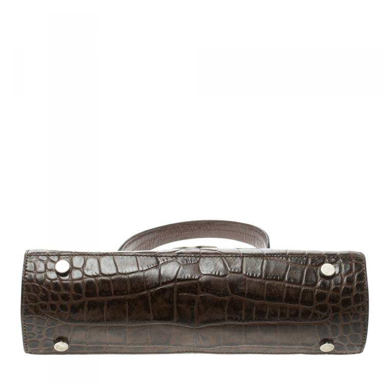Pre Owned Burberry Brown Embossed Leather Frame Bag