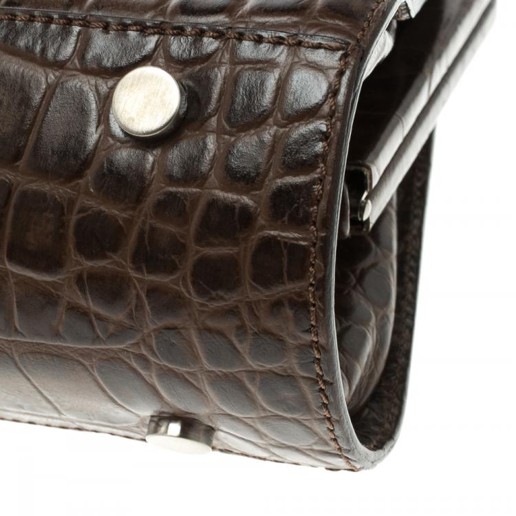 Pre Owned Burberry Brown Embossed Leather Frame Bag