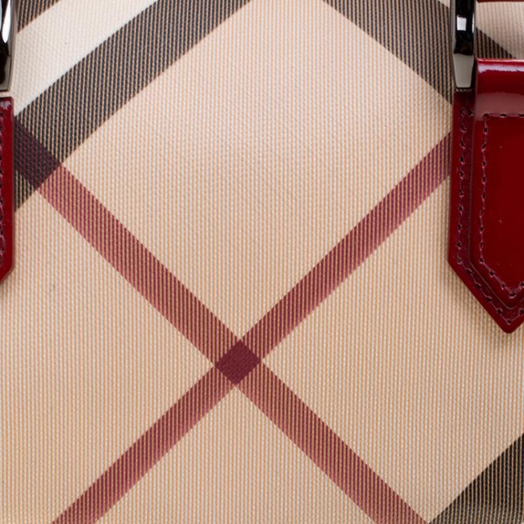 Pre Owned Burberry Red Nova Check PVC Chester Boston Bag