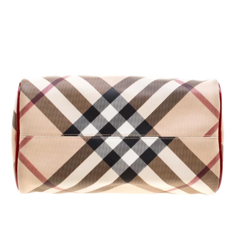 Pre Owned Burberry Red Nova Check PVC Chester Boston Bag