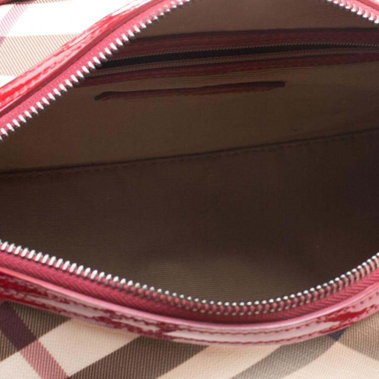 Pre Owned Burberry Red Nova Check PVC Chester Boston Bag