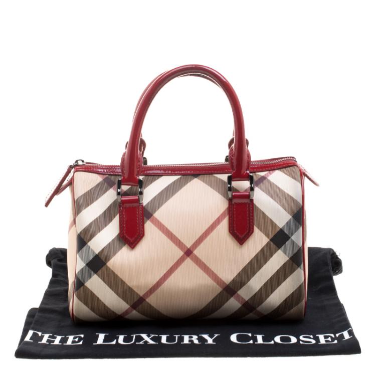 Pre Owned Burberry Red Nova Check PVC Chester Boston Bag