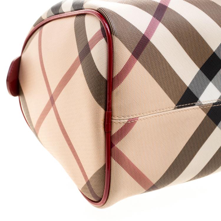 Pre Owned Burberry Red Nova Check PVC Chester Boston Bag