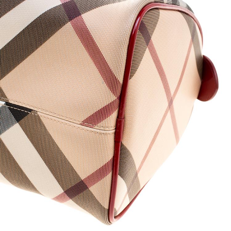 Pre Owned Burberry Red Nova Check PVC Chester Boston Bag