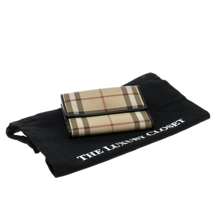 Pre Owned Burberry Beige House Check PVC Bi-Fold Wallet