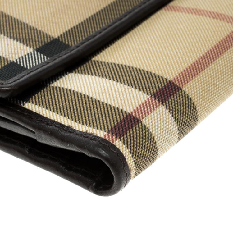 Pre Owned Burberry Beige House Check PVC Bi-Fold Wallet