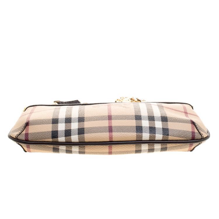 Pre Owned Burberry Beige Haymarket Check Canvas Clara Wristlet