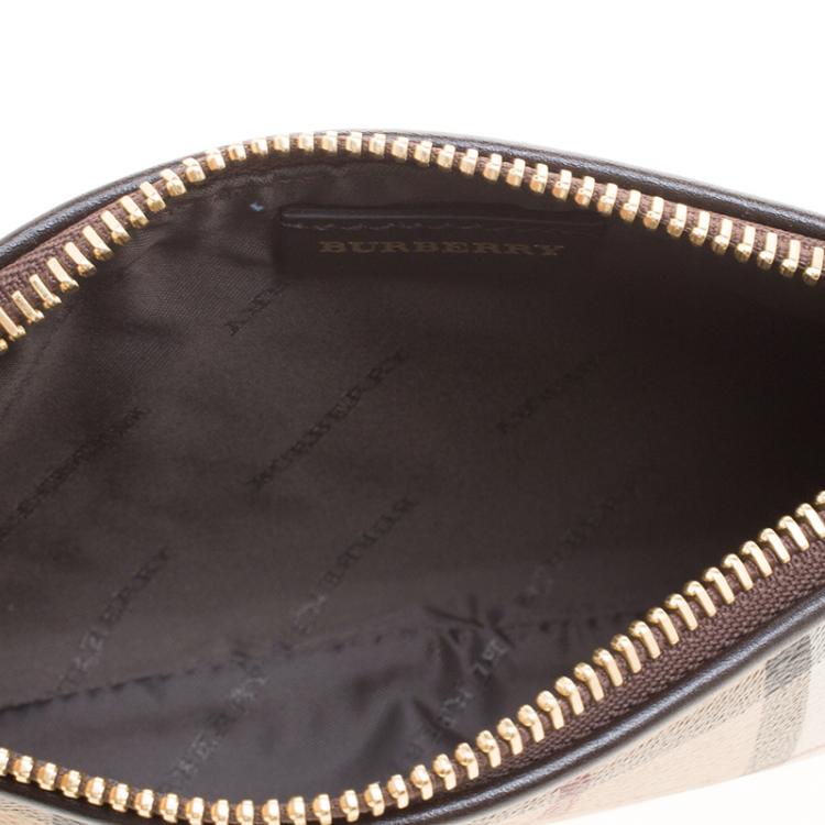 Pre Owned Burberry Beige Haymarket Check Canvas Clara Wristlet