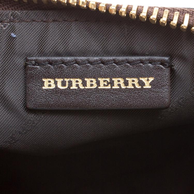 Pre Owned Burberry Beige Haymarket Check Canvas Clara Wristlet