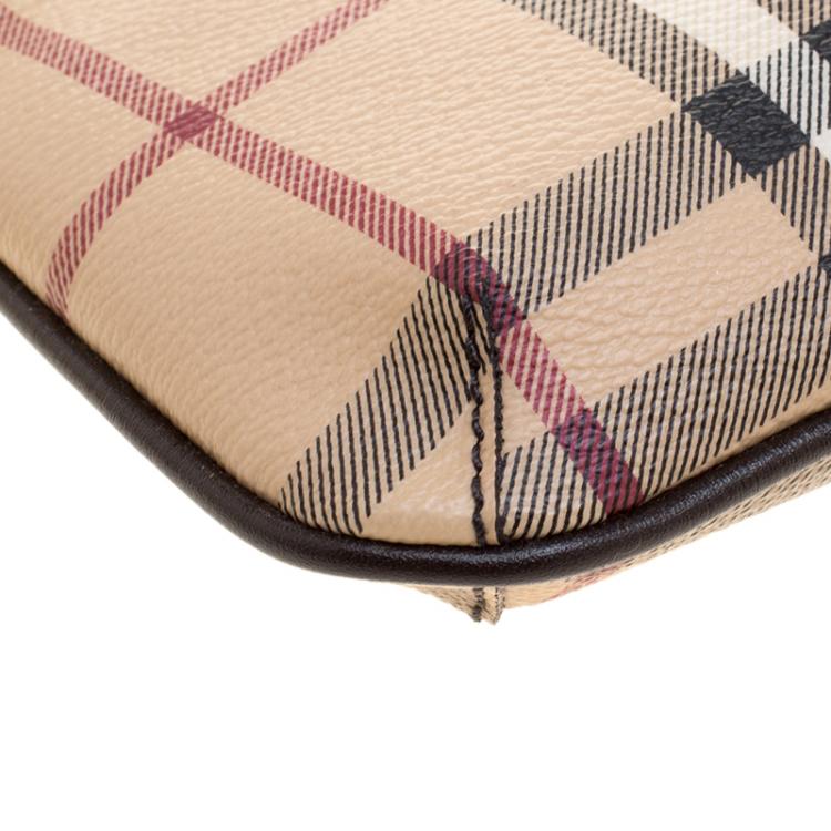 Pre Owned Burberry Beige Haymarket Check Canvas Clara Wristlet