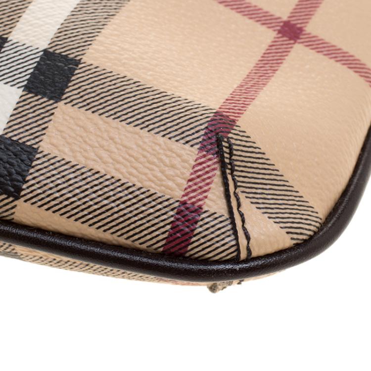 Pre Owned Burberry Beige Haymarket Check Canvas Clara Wristlet