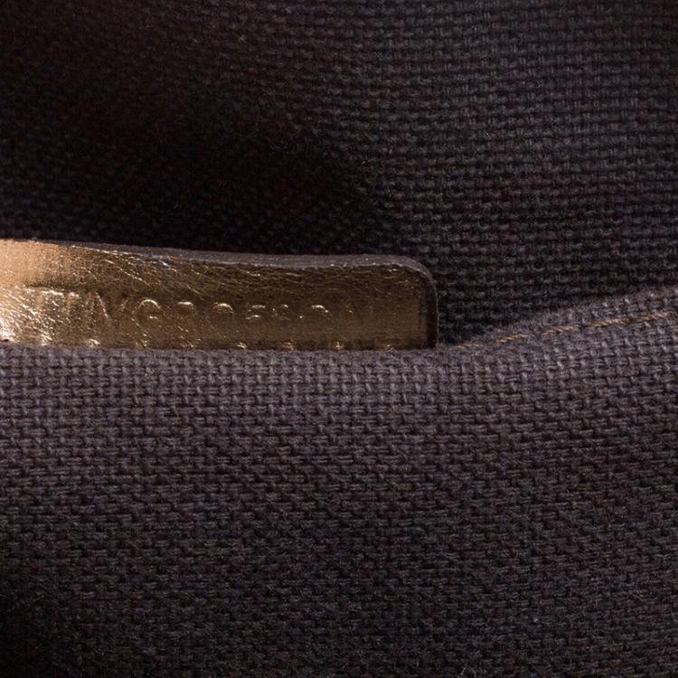 Pre Owned Burberry Gold Haymarket Check PVC and Leather Thornley Bowling Bag
