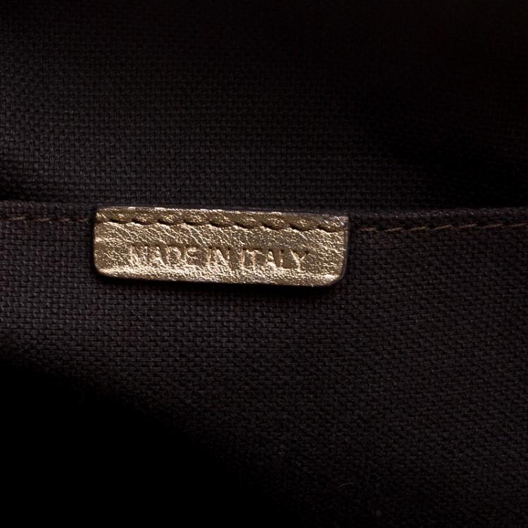 Pre Owned Burberry Gold Haymarket Check PVC and Leather Thornley Bowling Bag