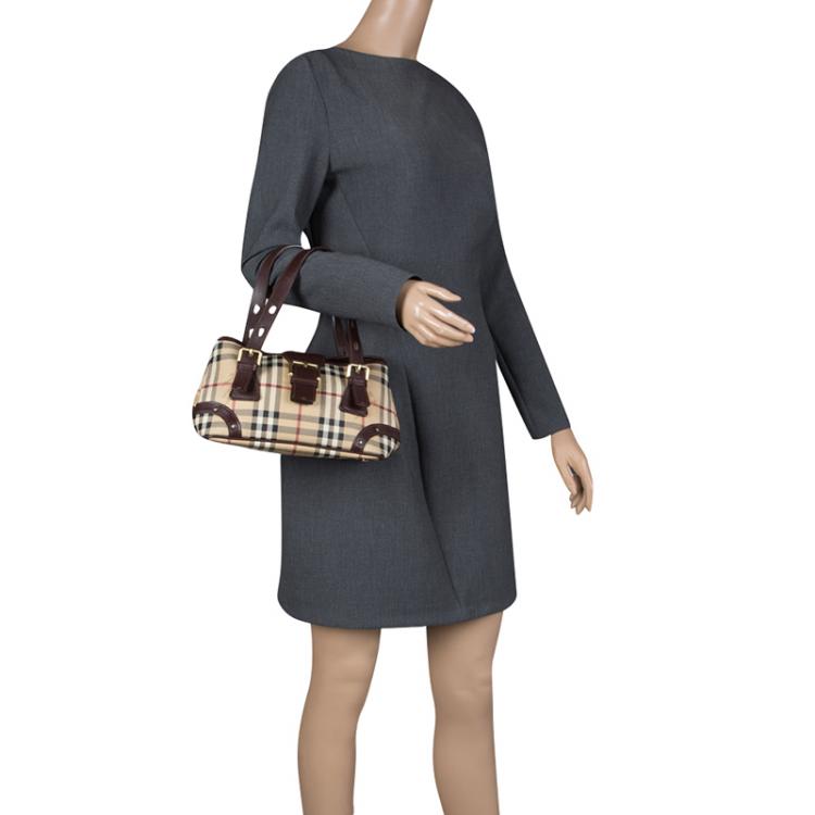 Pre Owned Burberry Beige/Brown Haymarket PVC Satchel