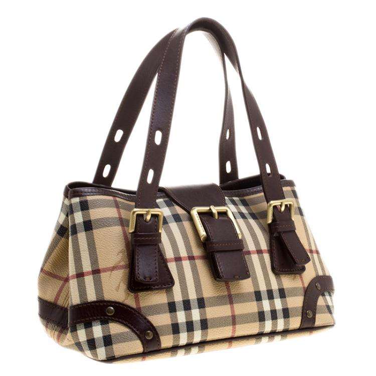 Pre Owned Burberry Beige/Brown Haymarket PVC Satchel