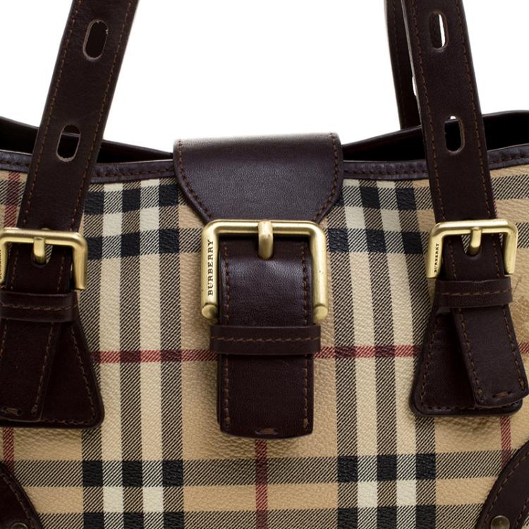 Pre Owned Burberry Beige/Brown Haymarket PVC Satchel