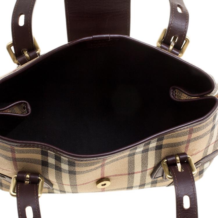 Pre Owned Burberry Beige/Brown Haymarket PVC Satchel