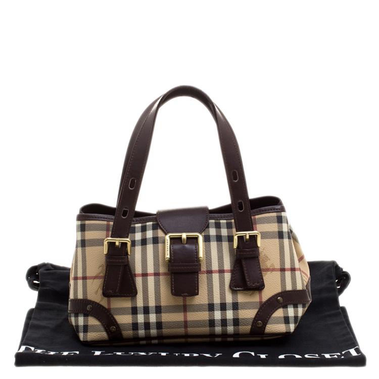 Pre Owned Burberry Beige/Brown Haymarket PVC Satchel