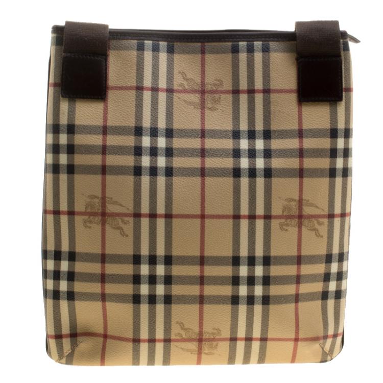 Pre Owned Burberry Beige/Brown Haymarket Check Coated Canvas Messenger Bag