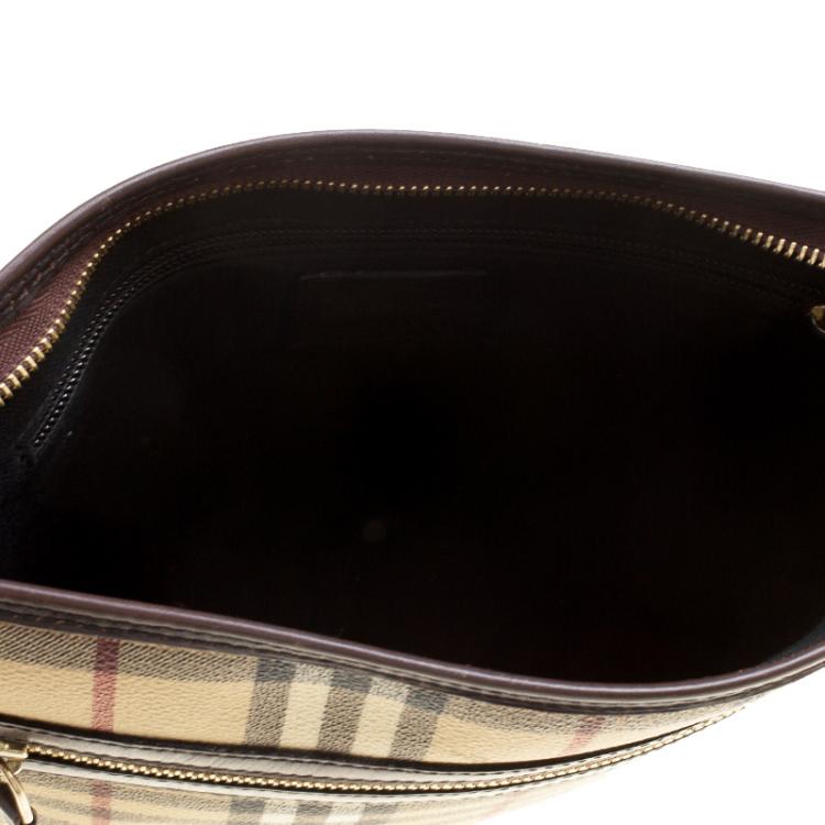 Pre Owned Burberry Beige/Brown Haymarket Check Coated Canvas Messenger Bag