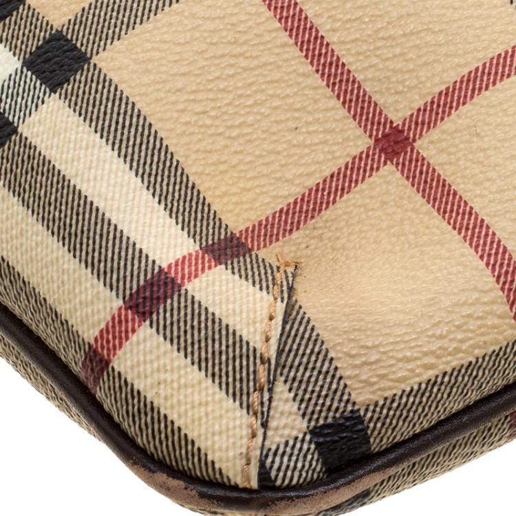 Pre Owned Burberry Beige/Brown Haymarket Check Coated Canvas Messenger Bag