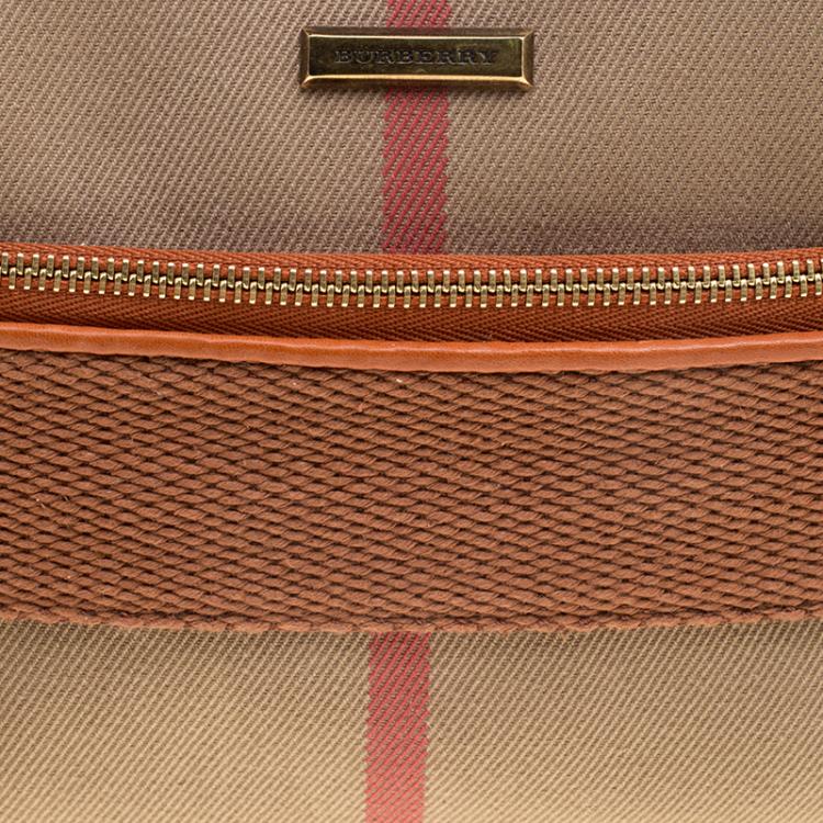 Pre Owned Burberry Beige/Orange House Check Canvas Wristlet Clutch