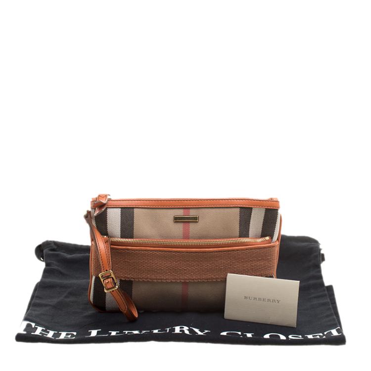 Pre Owned Burberry Beige/Orange House Check Canvas Wristlet Clutch