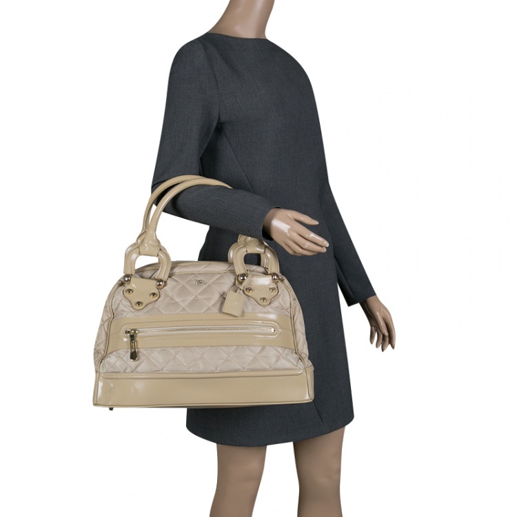 Pre Owned Burberry Beige Quilted Nylon and Leather Manor Satchel 