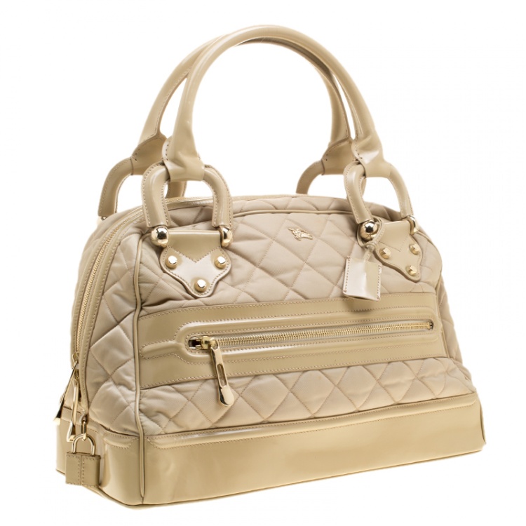 Pre Owned Burberry Beige Quilted Nylon and Leather Manor Satchel 
