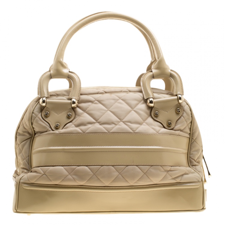 Pre Owned Burberry Beige Quilted Nylon and Leather Manor Satchel 