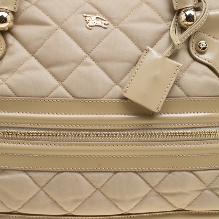 Pre Owned Burberry Beige Quilted Nylon and Leather Manor Satchel 