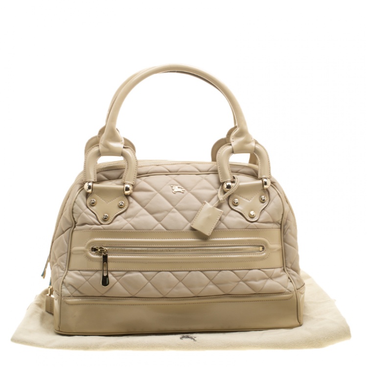 Pre Owned Burberry Beige Quilted Nylon and Leather Manor Satchel 