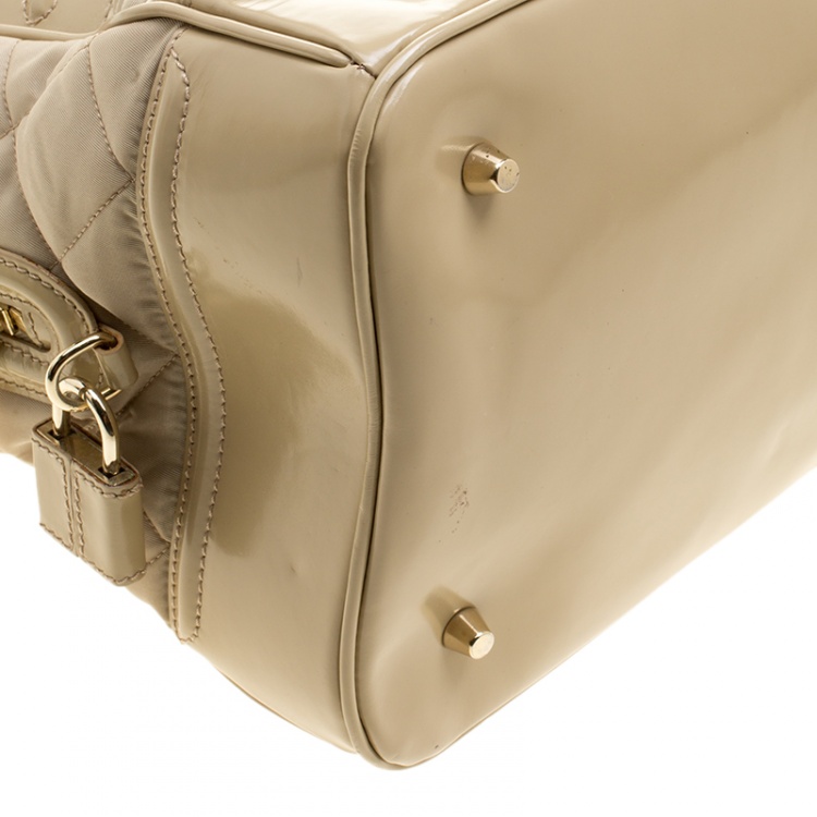Pre Owned Burberry Beige Quilted Nylon and Leather Manor Satchel 
