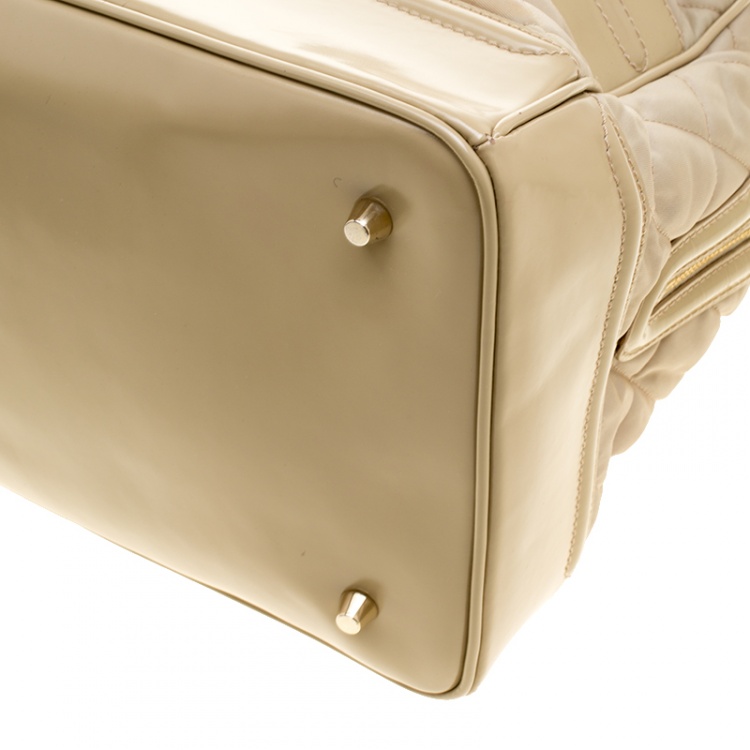 Pre Owned Burberry Beige Quilted Nylon and Leather Manor Satchel 
