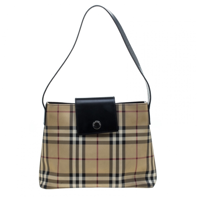 Burberry Black/Beige House Check PVC Flap Shoulder Bag Burberry