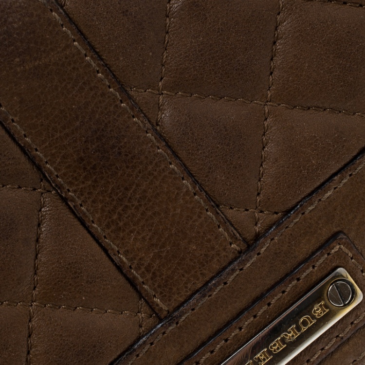 Pre Owned Burberry Brown Quilted Leather Zip Around Wallet