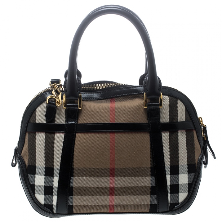 Pre Owned Burberry Black House Check Fabric and Leather Orchard Bowling Bag
