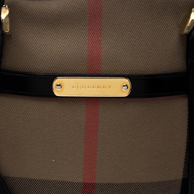Pre Owned Burberry Black House Check Fabric and Leather Orchard Bowling Bag