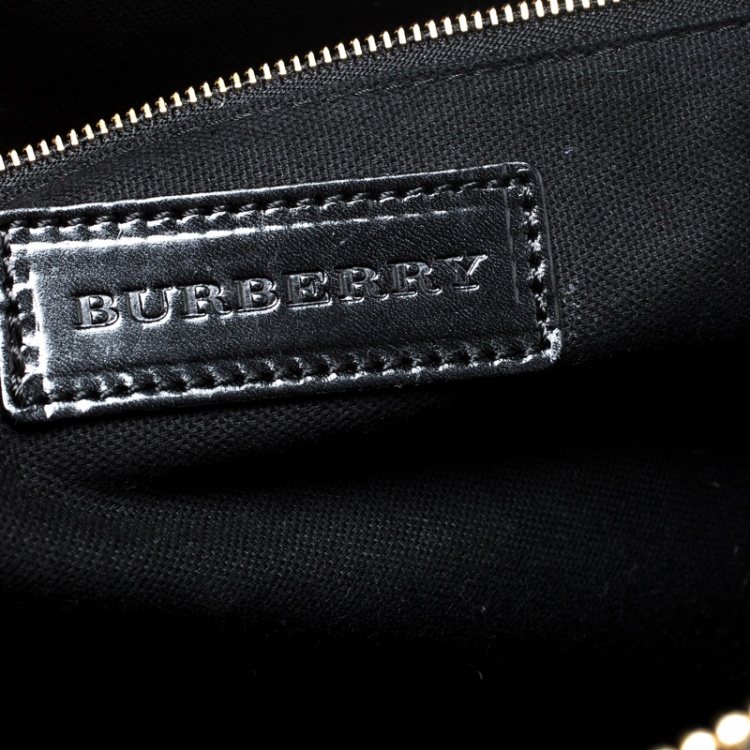 Pre Owned Burberry Black House Check Fabric and Leather Orchard Bowling Bag
