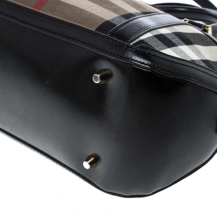 Pre Owned Burberry Black House Check Fabric and Leather Orchard Bowling Bag