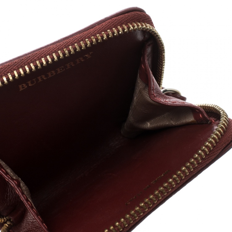 Pre Owned Burberry Red/Beige Haymarket Check Coated Canvas Coin Purse